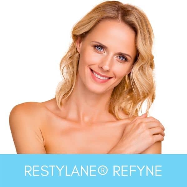 Woman smiling with clear and radiant skin after Restylane Refyne treatment at Sculpt DTLA.