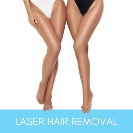 Women with smooth and hairless legs after laser hair removal treatment.