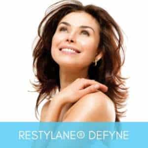 Woman smiling with radiant and clear skin after Restylane Defyne treatment at Sculpt DTLA.